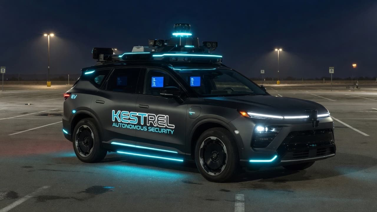 Kestrel autonomous security electric vehicle with branded side panel